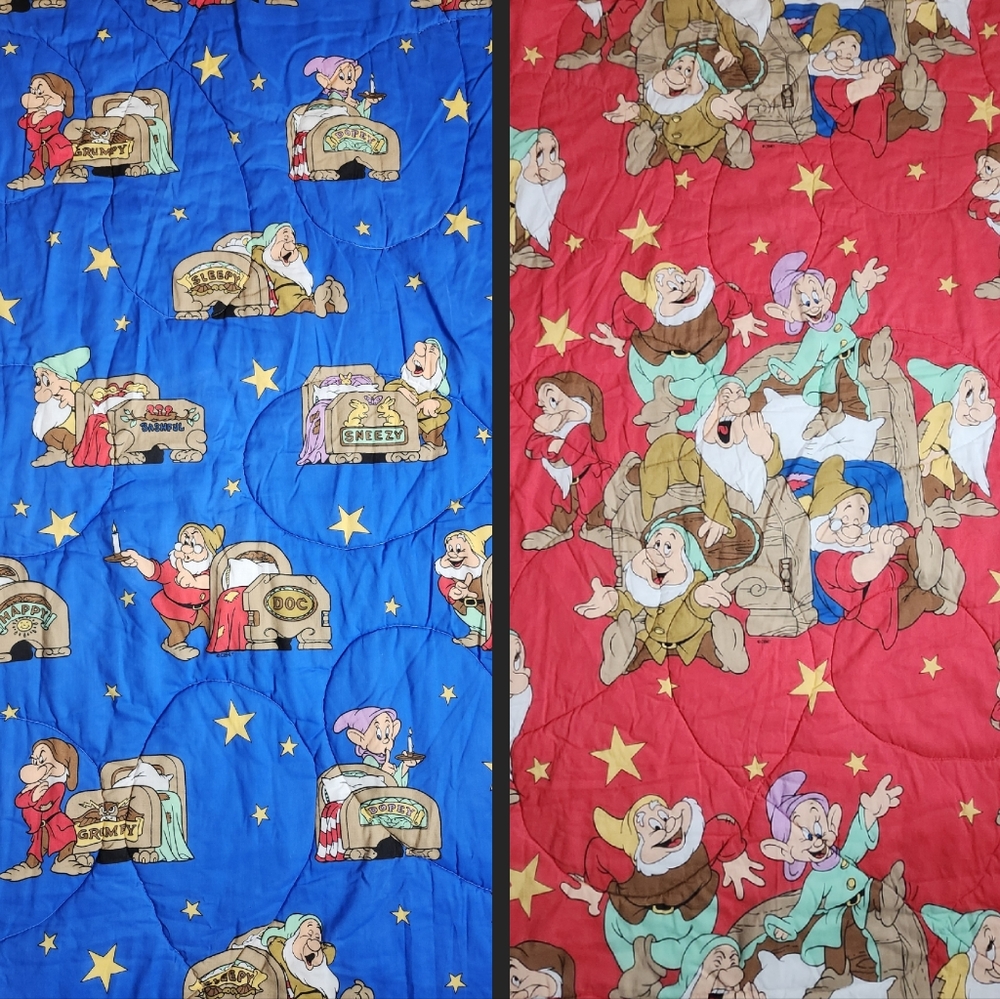 Vintage "Snow White Seven Dwarves" Double Sided Twin Comforter Blanket USA Made
